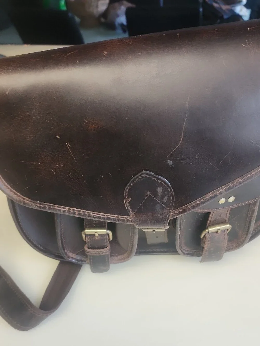 Leather Messenger Bag - Dark Brown